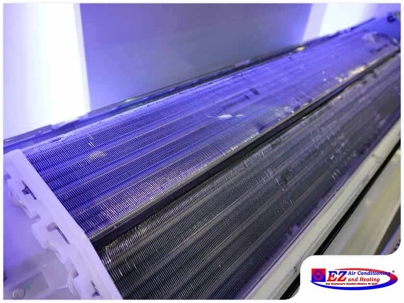 close-up view of the evaporator coil